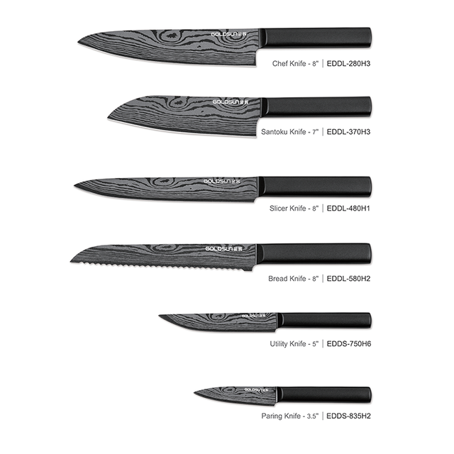Juego de cuchillos de cocina negros con alto contenido de carbono