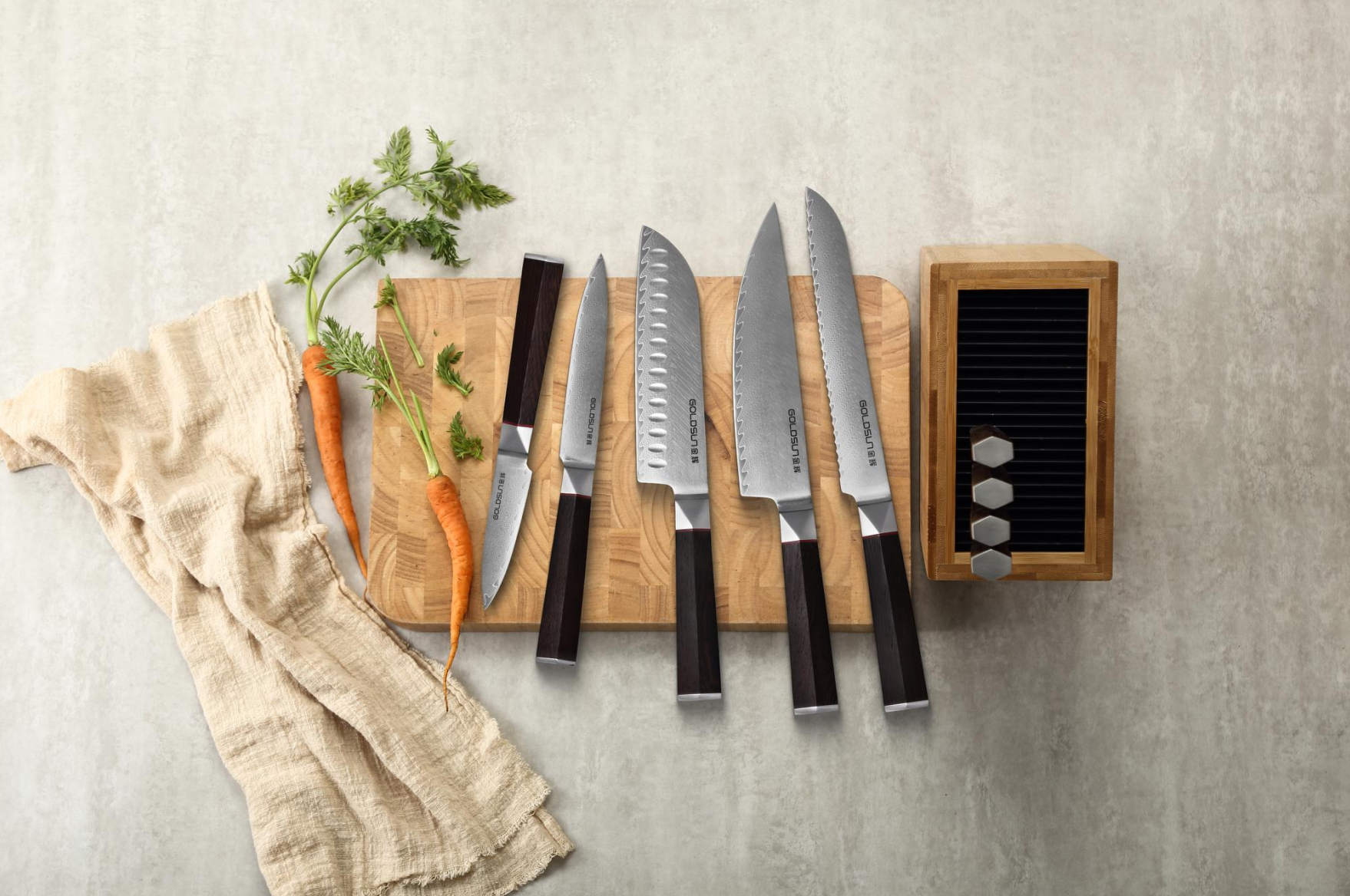 Sechseckiges Griffdesign mit Naturholz