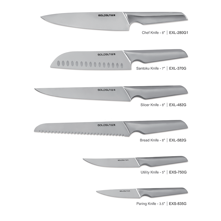 Set di coltelli da cucina con manico cavo grigio